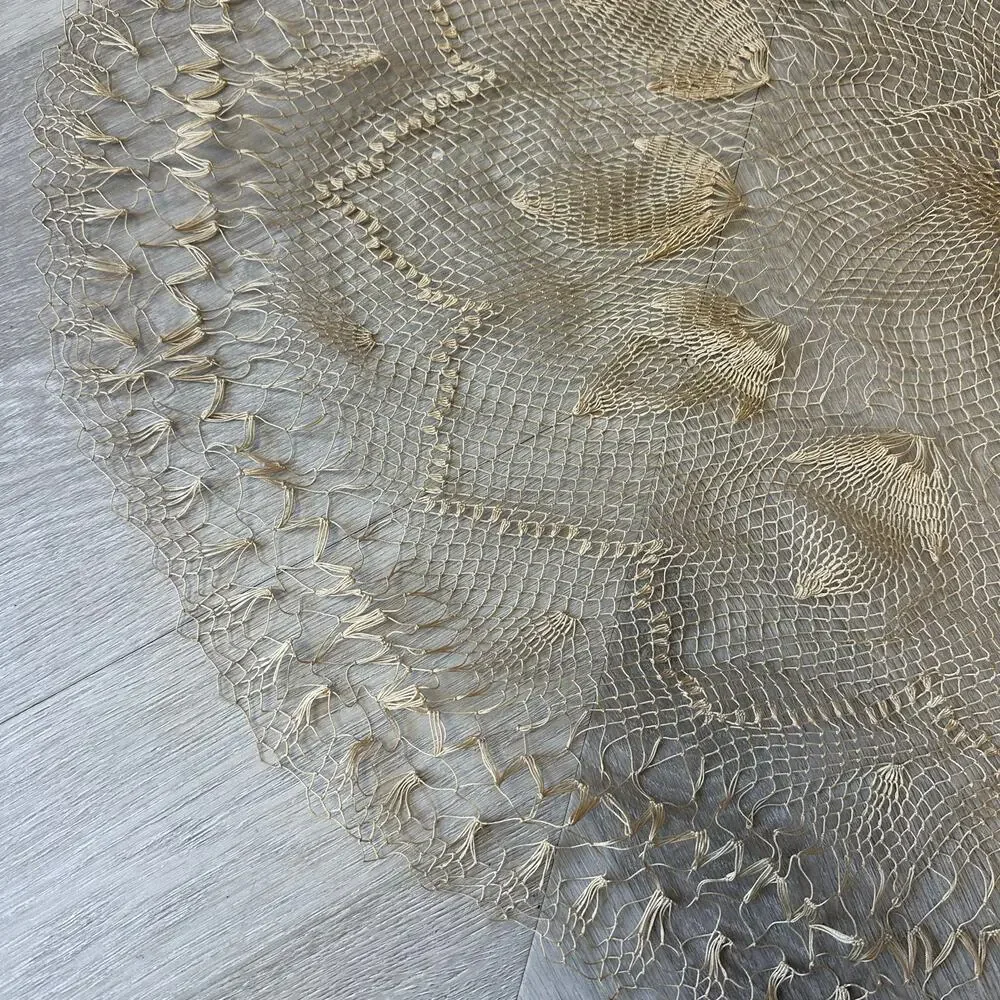 Vintage Embroider Net Mesh Lace Large Round Doily Vanity Table Topper Linen